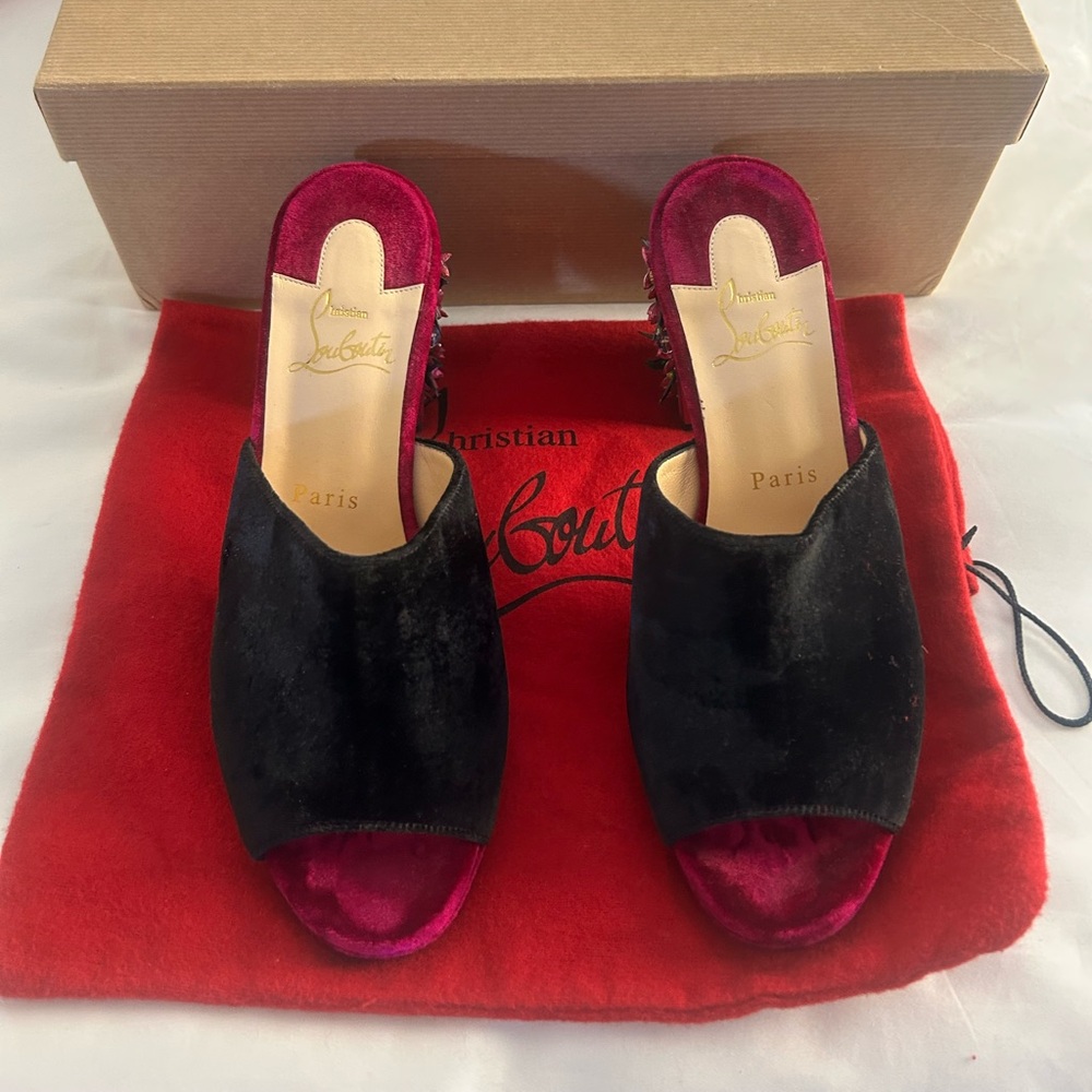 Christian Louboutin Black and Red Mules